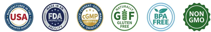 LipoTrine USA-made badges: FDA, cGMP, sugar-free, non-GMO